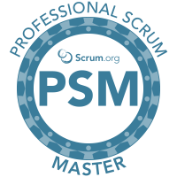 The Professional Scrum Master seal / logo for scrum certification uk