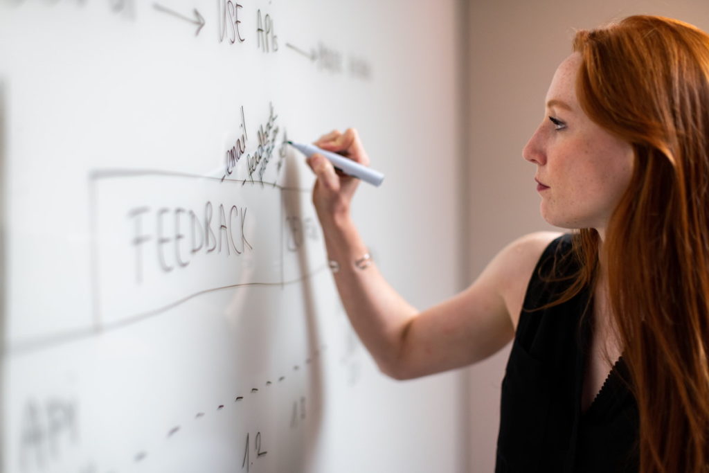 Female Scrum Master, whiteboarding. How can she improve her Scrum career?

(Credit: Photo by ThisIsEngineering RAEng on Unsplash)