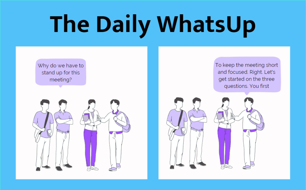 The Daily WhatsUp. A spoof on common myths surrounding the Daily Scrum and Daily Standup